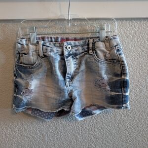 Arizona Jean Company Blue and White Distressed Jean Shorts